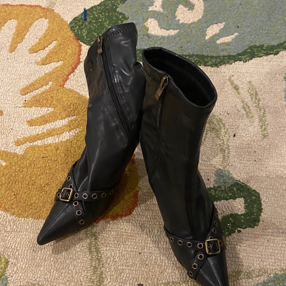 Fashion Nova Black Heeled Boots with Buckle Detail